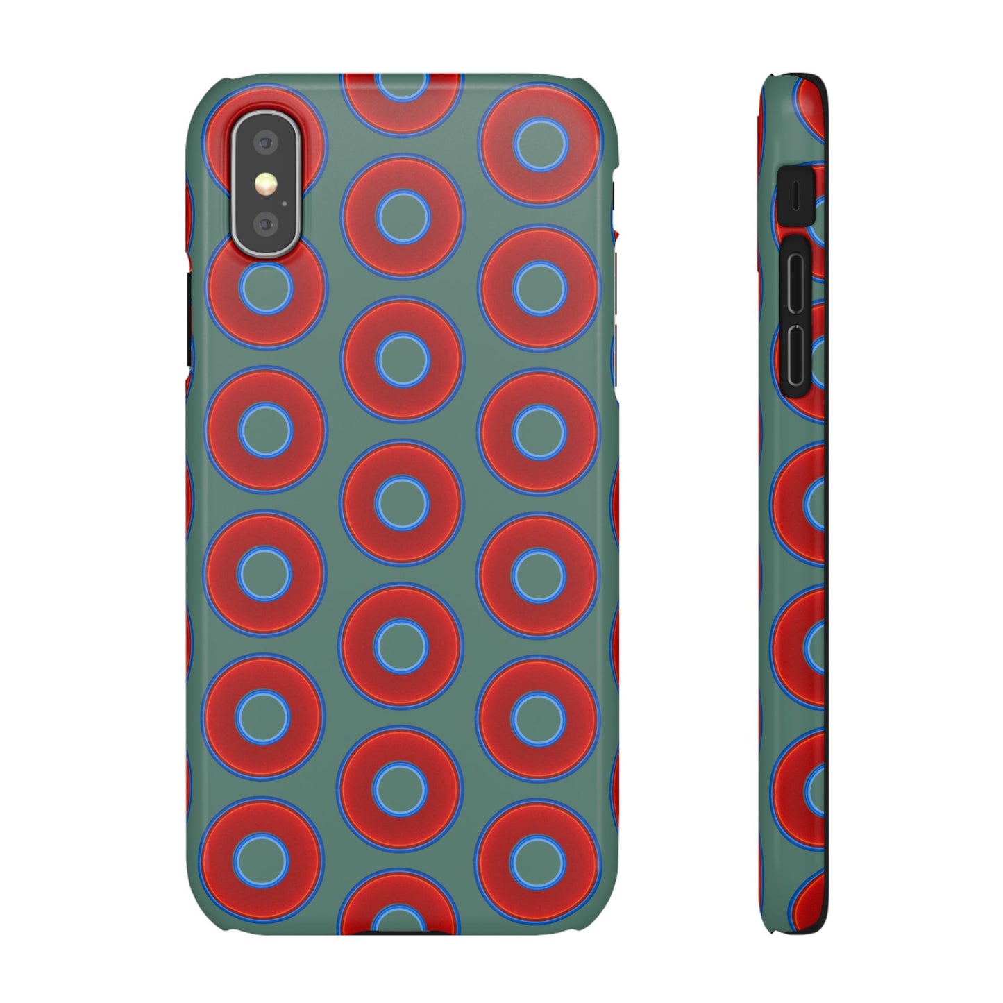Lumpy Donut Snap Case - red vivid donut print w/Fenway green background