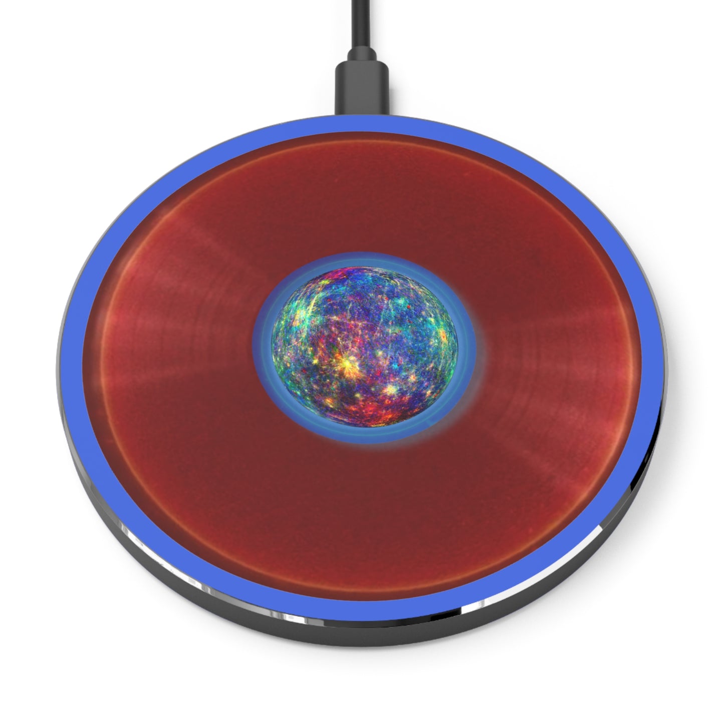 The Flow - Wireless Lumpy Donut Chargers - "Wireless Donut Charger of the Gods" - vivid red w/royal blue background - variant - 1