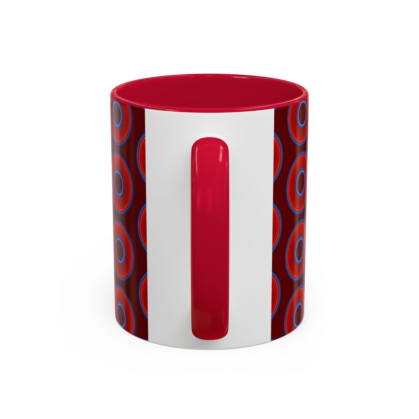 Lump's Grumpy Coffee Mug - vivid red donuts w/dark red background