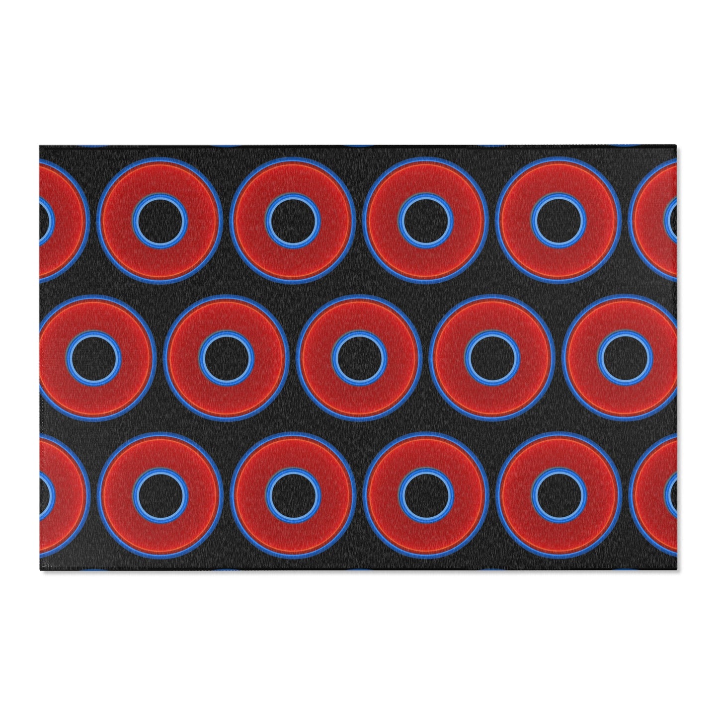 Lumpy Donut Print Rug - choice of 3 sizes - vivid red donut print w/black background