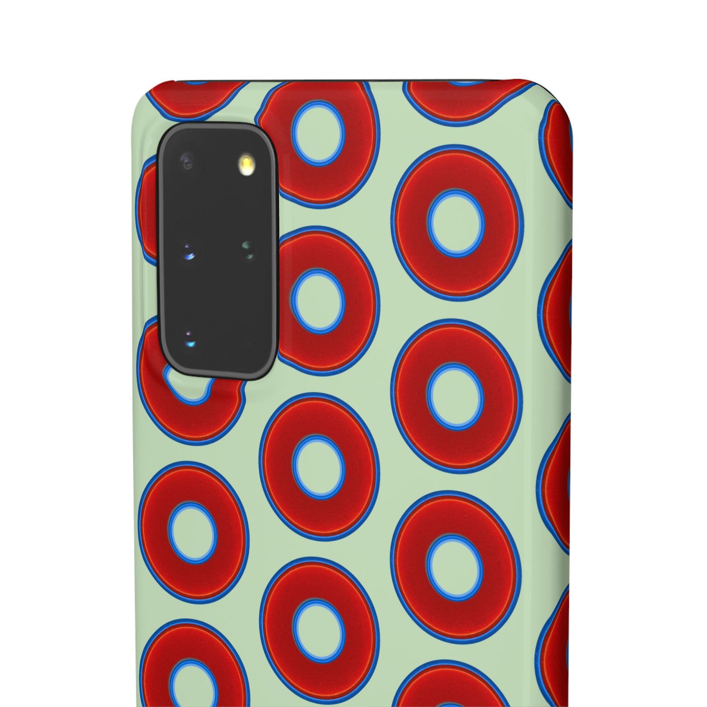 Lumpy Donut Snap Case - red vivid donut print w/seafoam green background