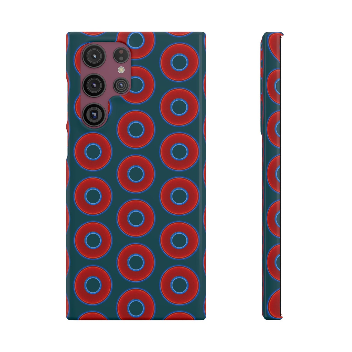 Lumpy Donut Snap Case - red vivid donut print w/midnight teal green background