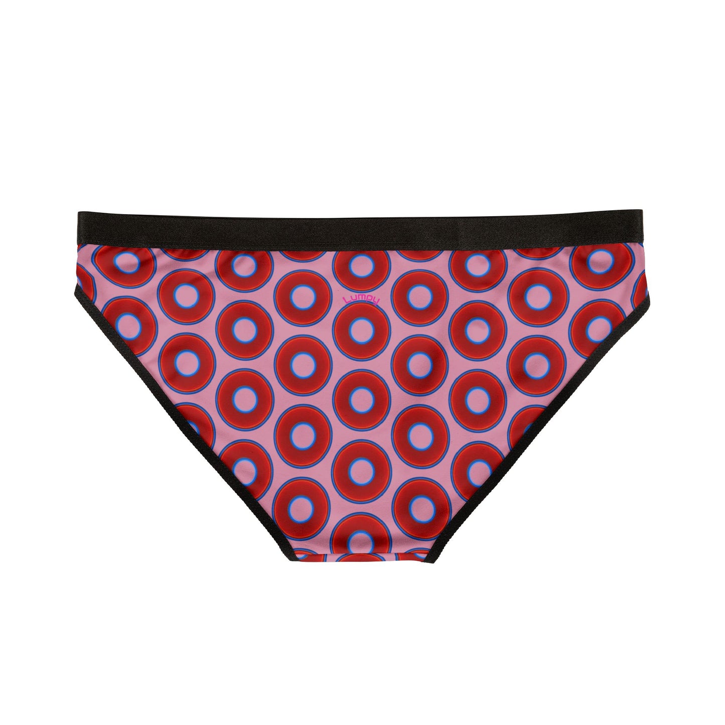 Lumpy Donut Underwear - vivid red donut print w/pale magenta background