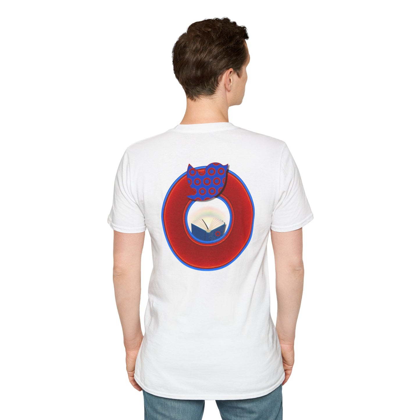 Classic Donut Tee - Unisex Soft-Style - "Phamous Mocking Donut" - vivid red/blue donut