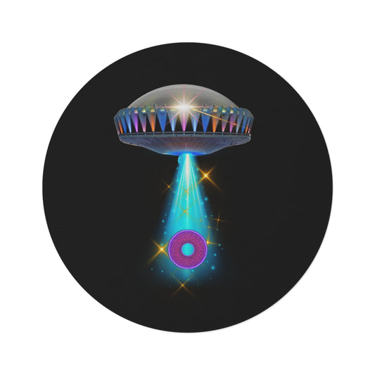 Round Room - 5 ft x 5 ft Lumpy Donut Rug - "They Have Rugs on the Mothership now" - mothership & donut w/black background - variant 2