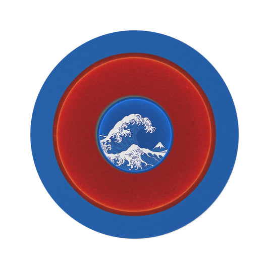 Round Room - 5 ft x 5 ft Lumpy Donut Rug - "The Donut Rug so Wide" - vivid red donut w/dark royal blue background - variant 2