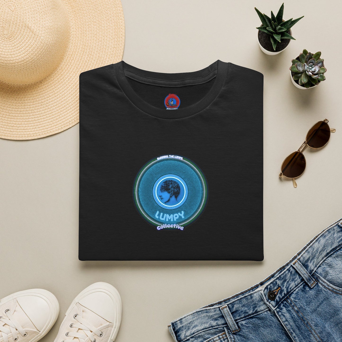 Classic Donut Tee - Unisex Soft-Style - "Lumpy Collective Donut" - aquamarine blue/green lumpy donut - variant 3