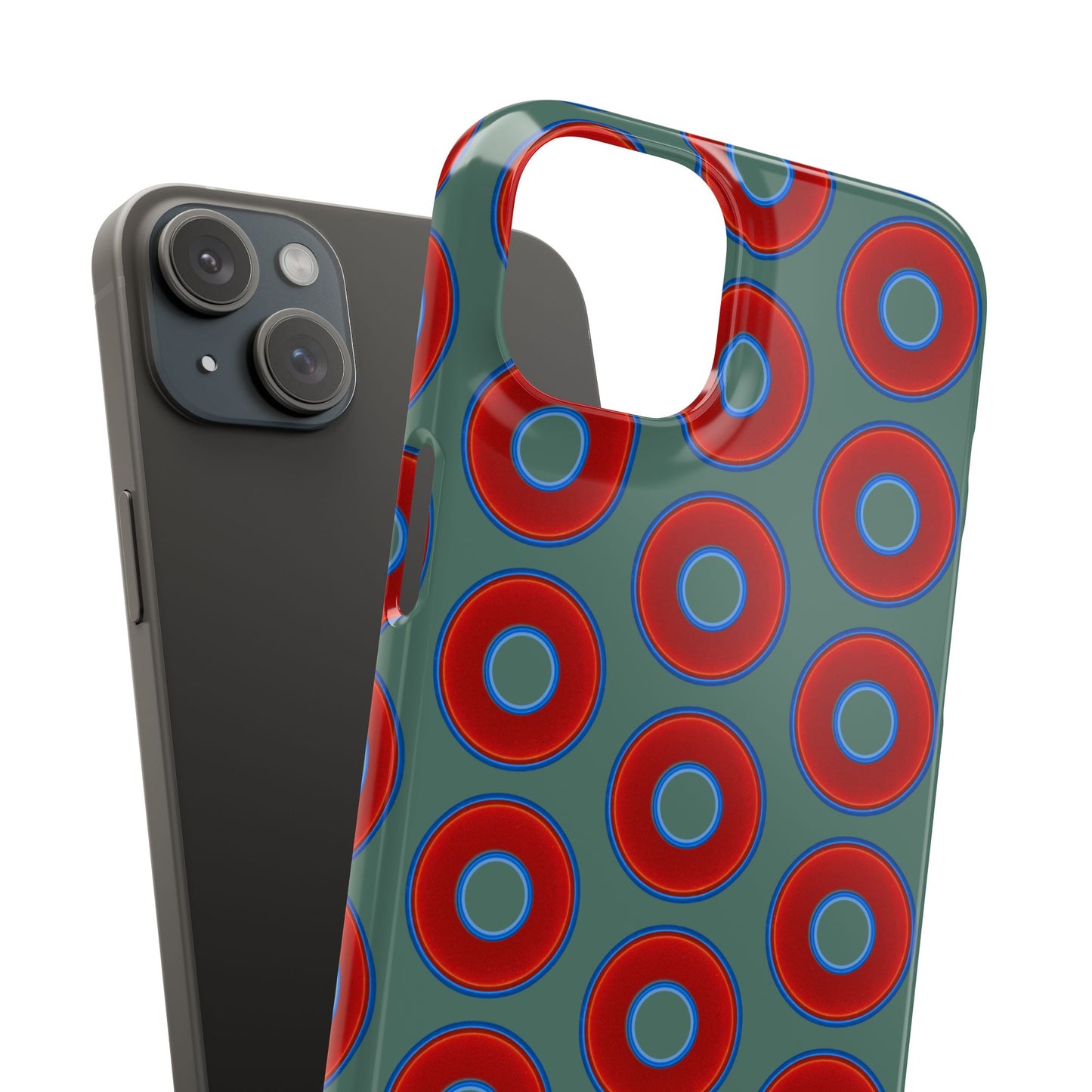 Lumpy Donut Snap Case - red vivid donut print w/Fenway green background