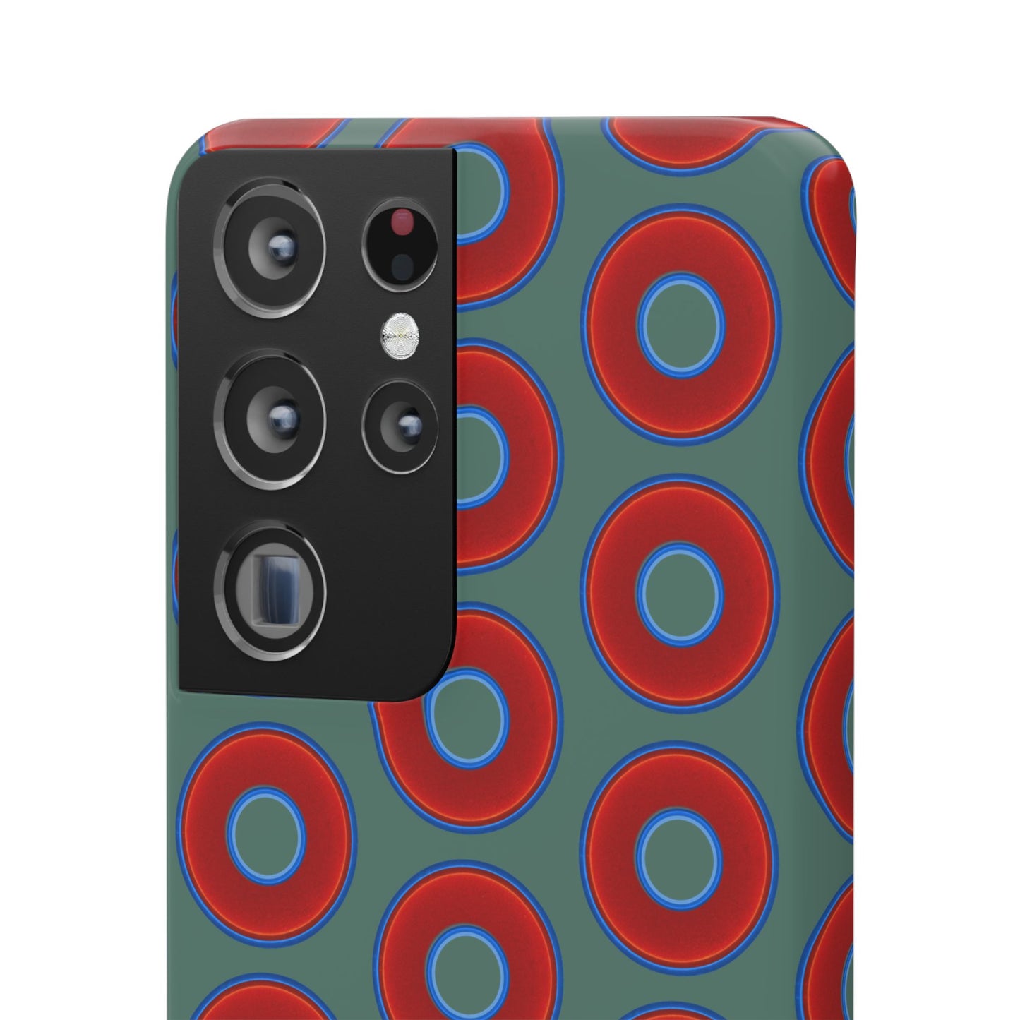 Lumpy Donut Snap Case - red vivid donut print w/Fenway green background