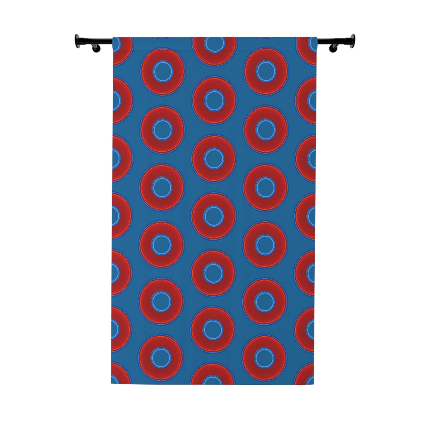 Lump's Heady Curtain w/Donuts - vivid red donut print - w/wavy navy blue - [*1 Piece / 50" x 84"]