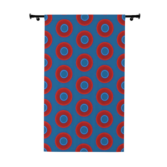 Lump's Heady Curtain w/Donuts - vivid red donut print - w/wavy navy blue - [*1 Piece / 50" x 84"]