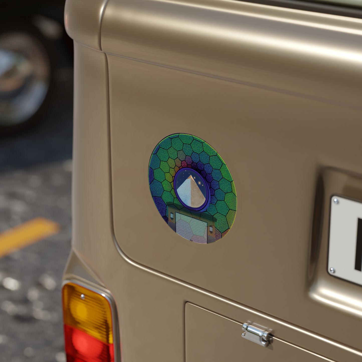 Donut Bumper/Outdoor Sticker - "Limestone Donuts so Large" - series 1.0 - variant 6 - green hexadonut w/garage - [Die-Cut] 6"x 6"