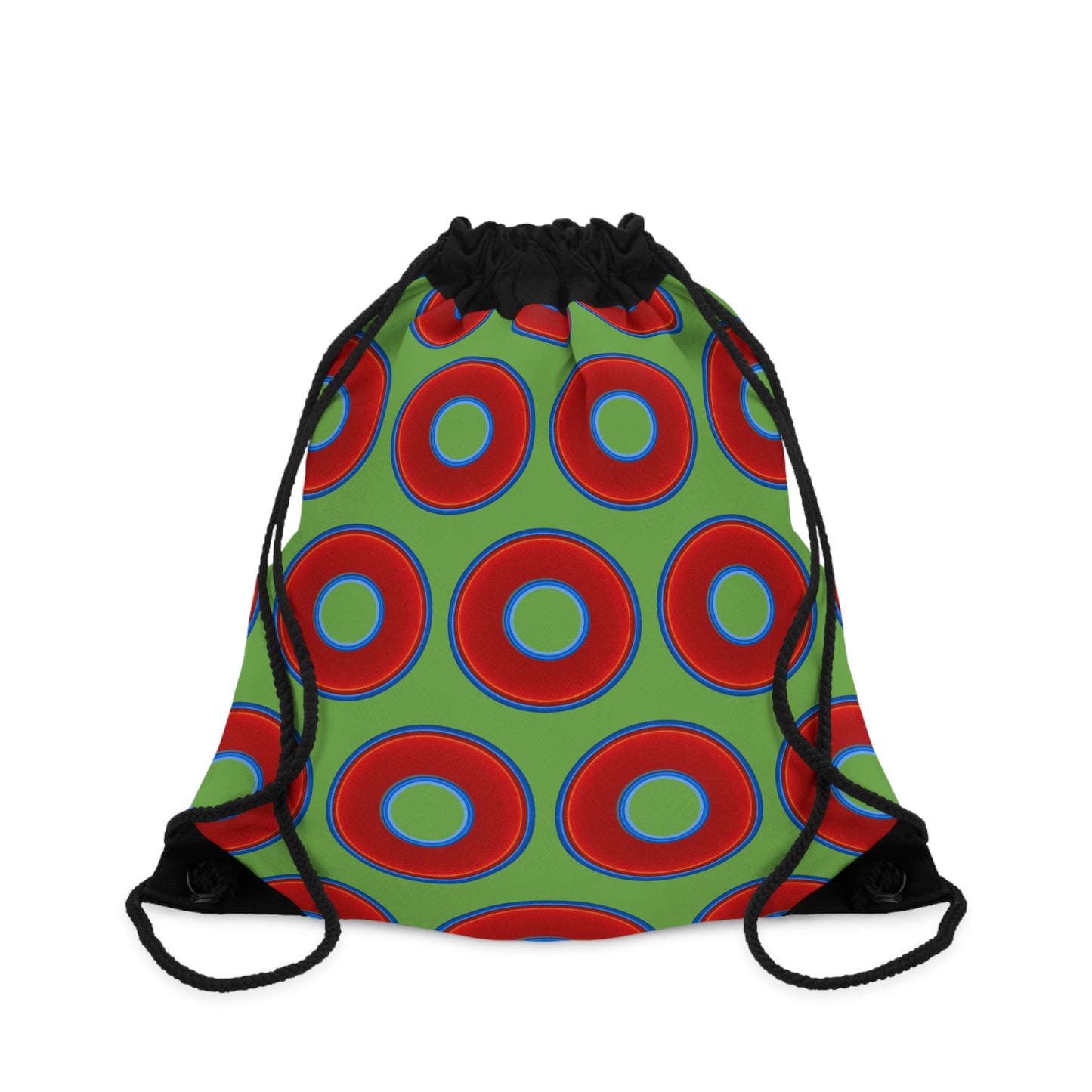 Lumpy Donut Drawstring Bag - red vivid donuts print w/light green background