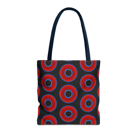 Lumpy Beach/Tote Bag - red vivid donuts w/black background
