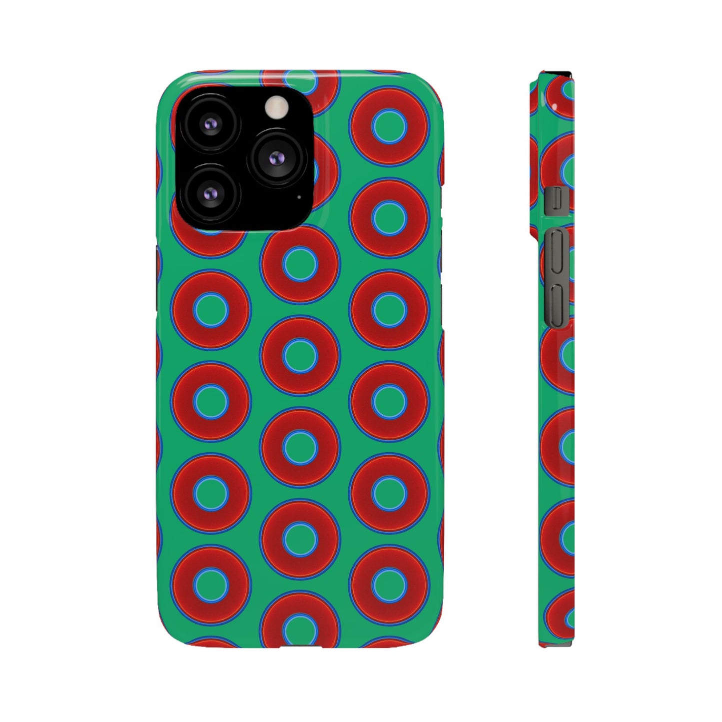 Lumpy Donut Snap Case - red vivid donut print w/jade green background