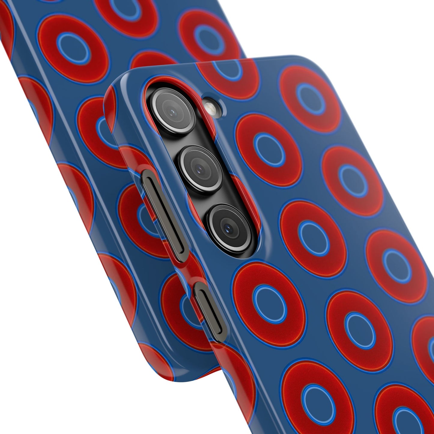Lumpy Donut Snap Case - red vivid donut print w/light navy blue background