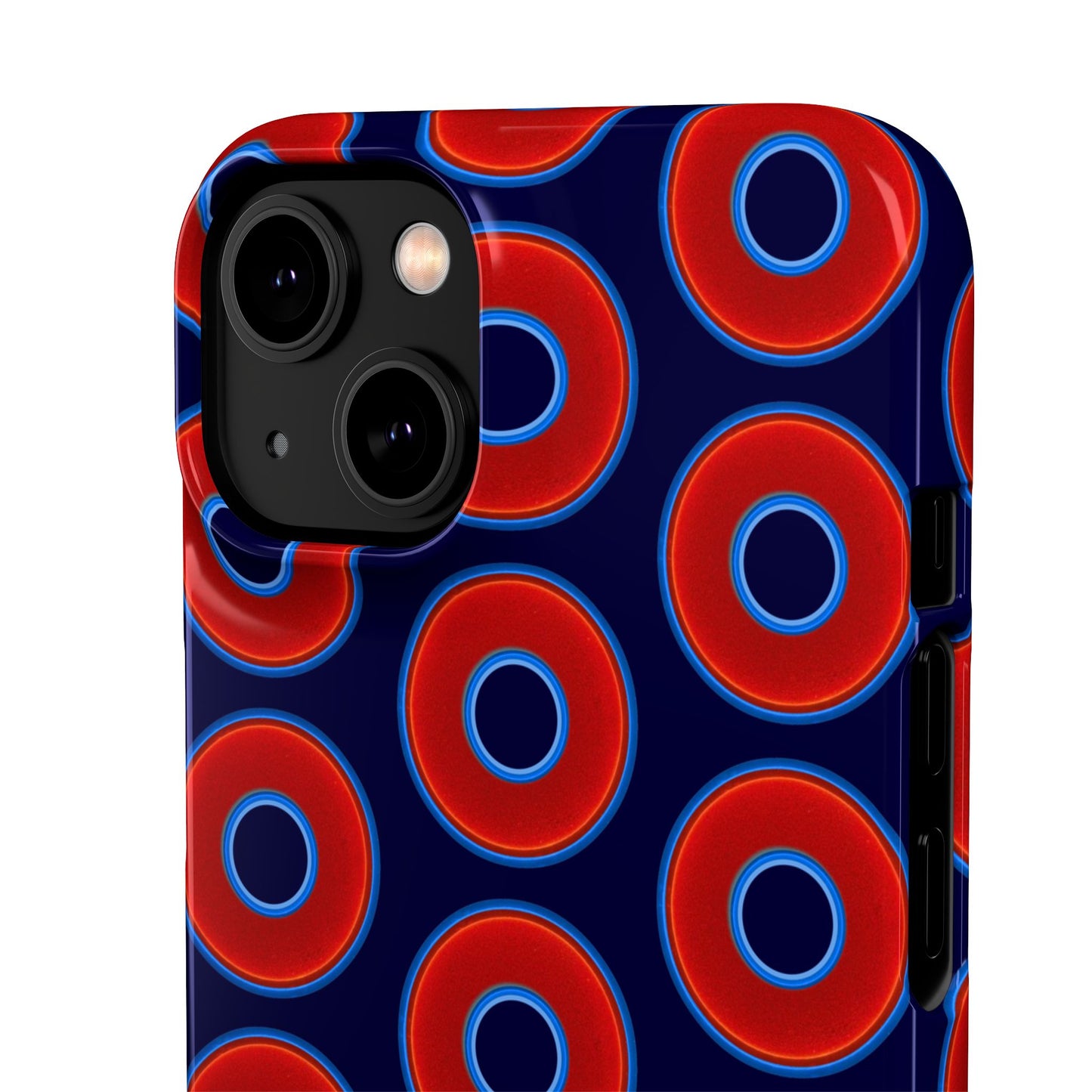 Lumpy Donut Snap Case - red vivid donut print w/midnight blue background