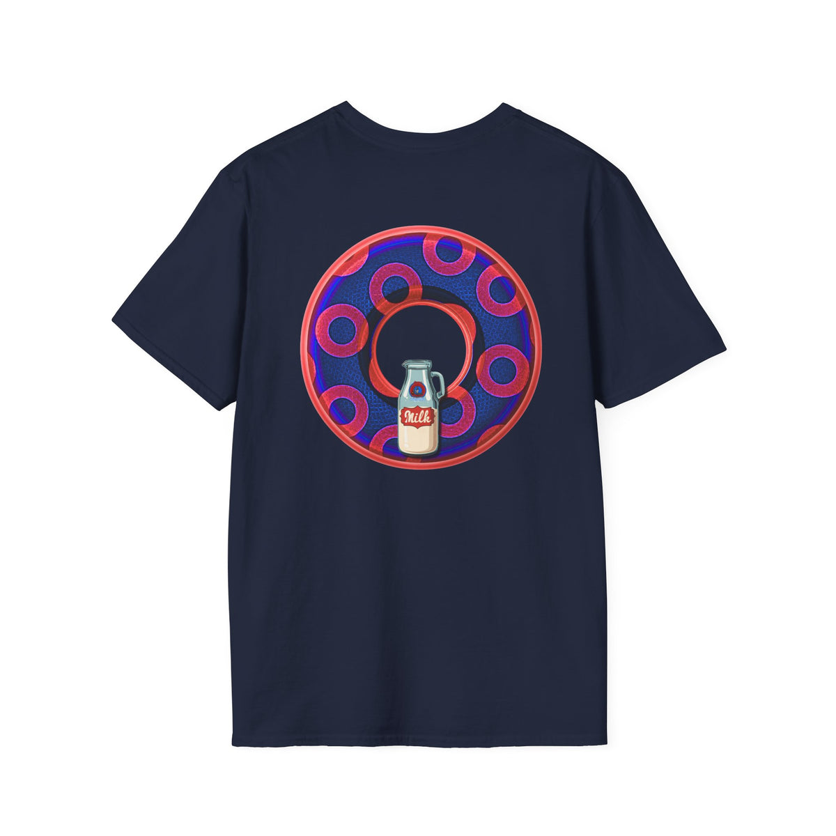 Classic Donut Tee - Unisex Soft-Style - "Wooked Cream - YEMSG Donut " - dark electric blue/red rustic paradox donut - variant 2