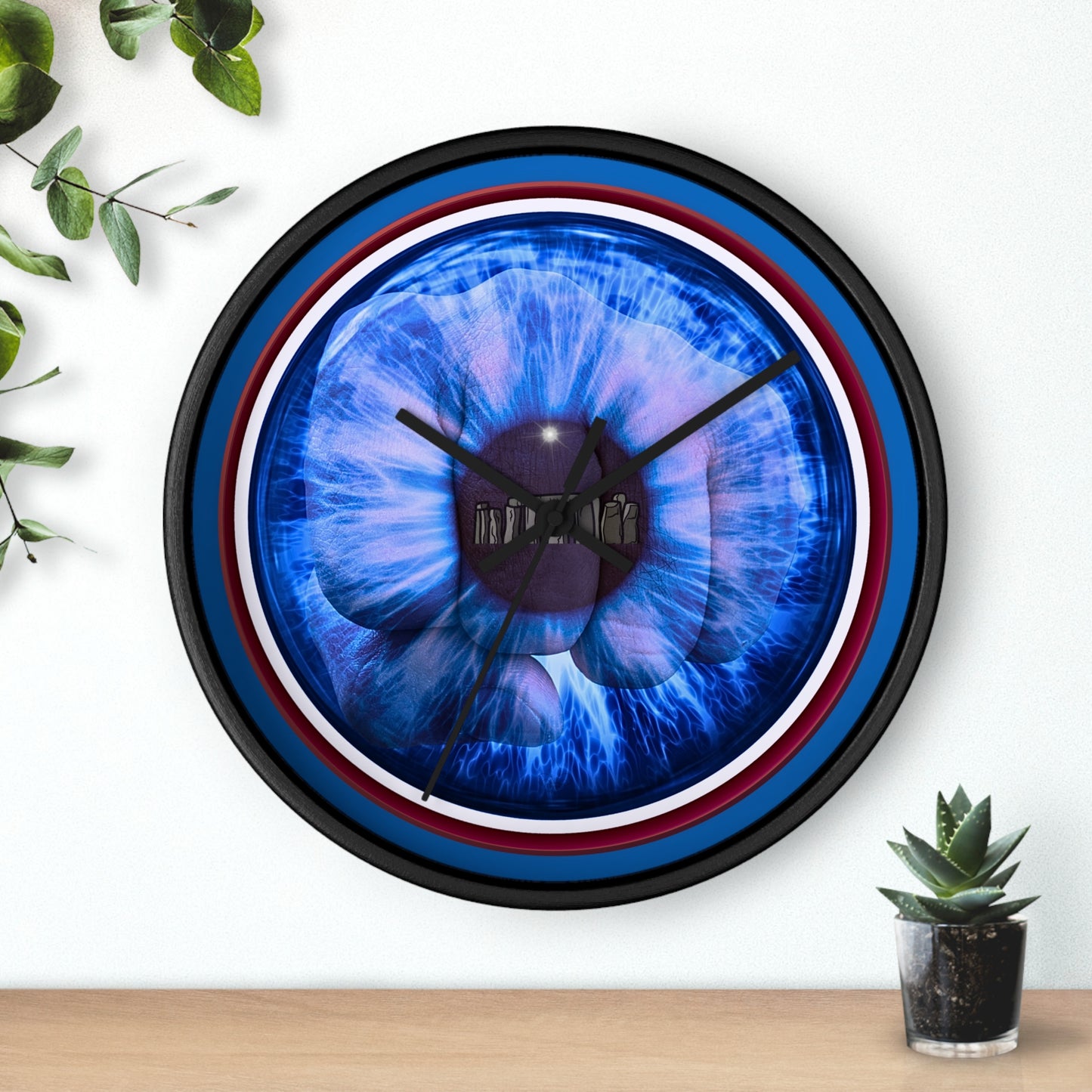 Lumpy Wall Clock - "Wilson's Eye Soar of a Donut Clock" variant 3 - blue idonut w/dark royal blue background