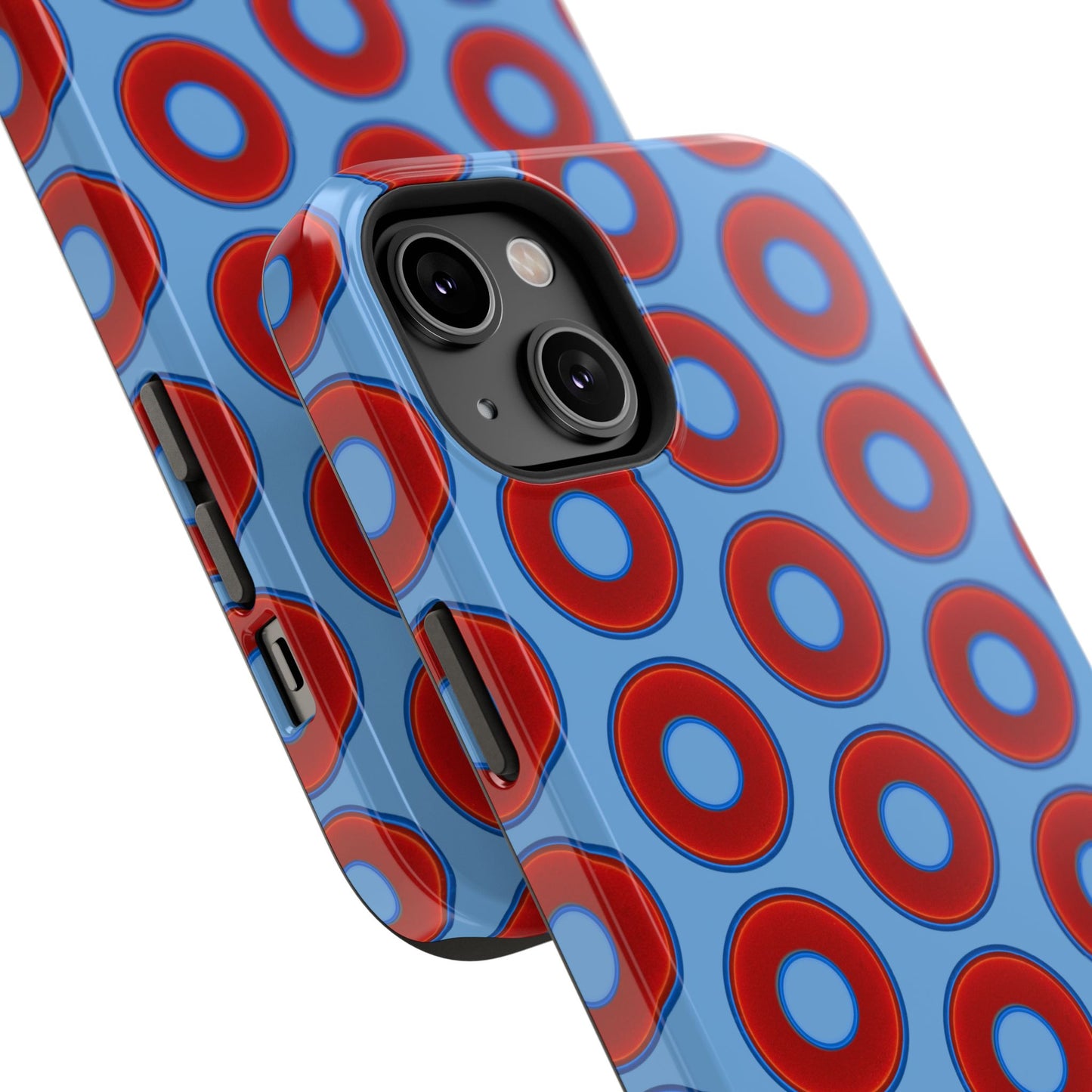 Impact-Resistant Lumpy Donut Case - red vivid donut print w/light blue background