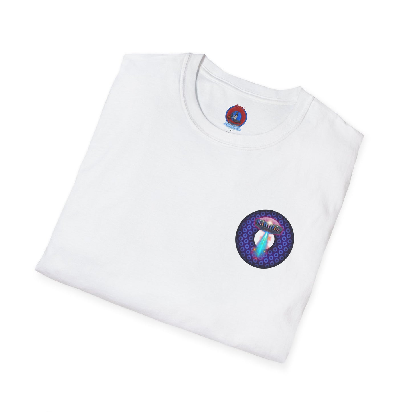 Classic Donut Tee - Unisex Soft-Style - "Donuts now Served on the Mothership" - series 1.0  - variant 5  - purple/violet paradoxical donut