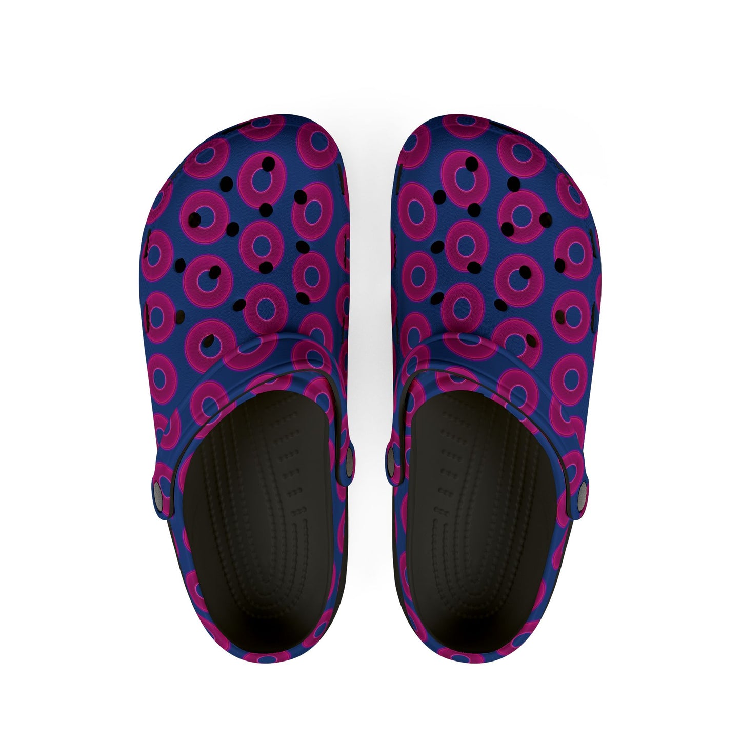 Spatchcocks - donut slip-on shoes - vivid magenta donuts w/dark blue background [unisex]