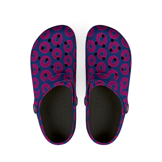 Spatchcocks - donut slip-on shoes - vivid magenta donuts w/dark blue background [unisex]