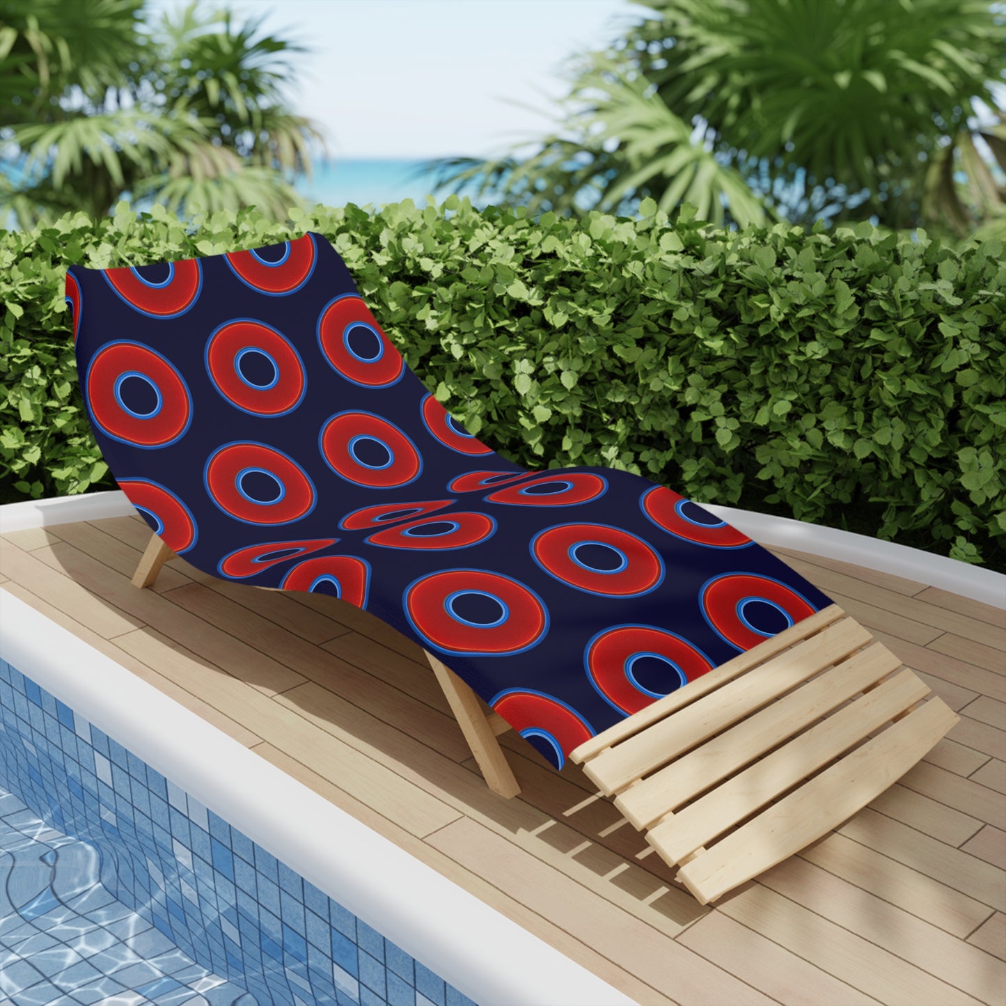Lumpy Donut Towels - vivid red donuts w/midnight blue background