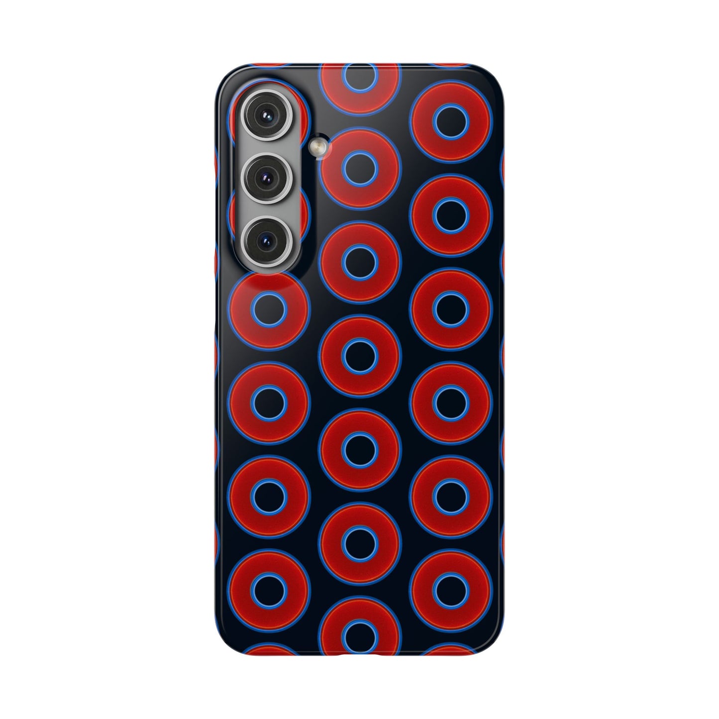 Lumpy Donut Snap Case - red vivid donut print w/blue charcoal background