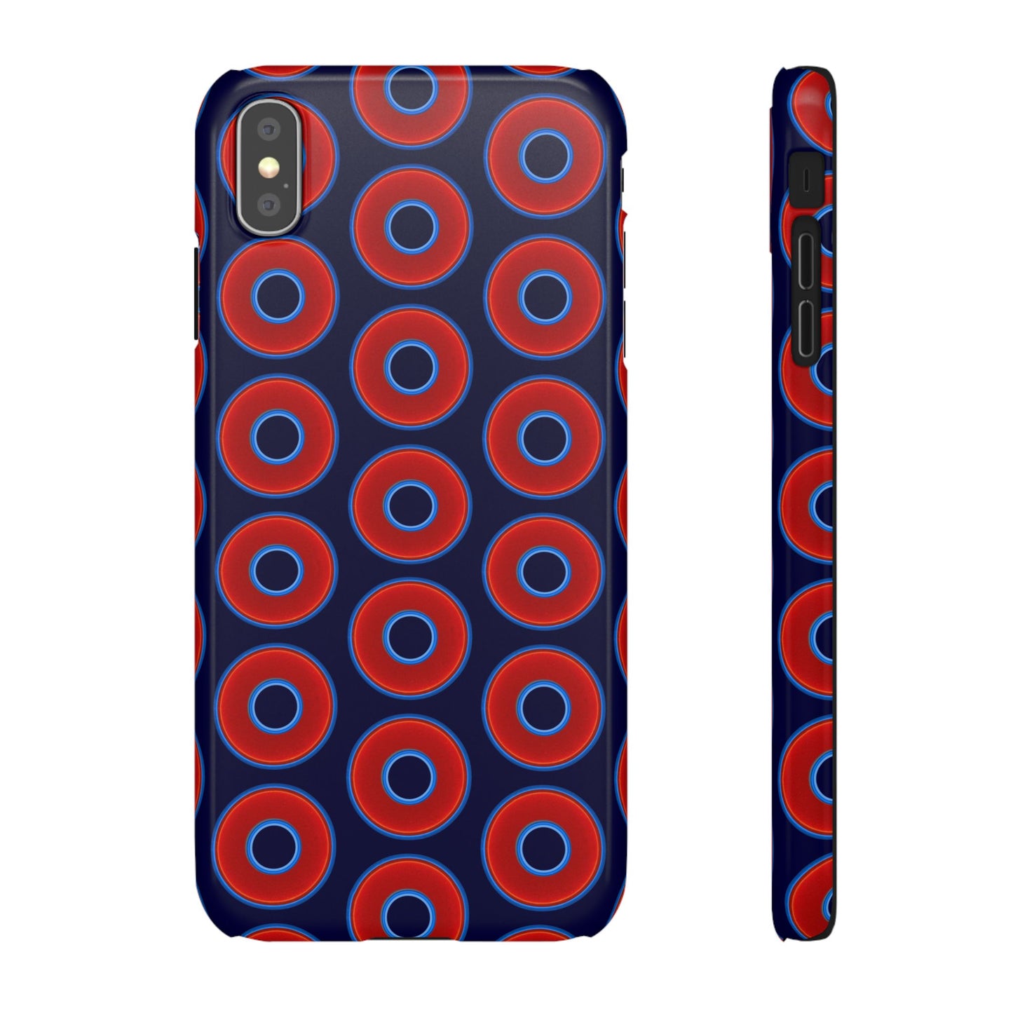 Lumpy Donut Snap Case - red vivid donut print w/midnight blue background