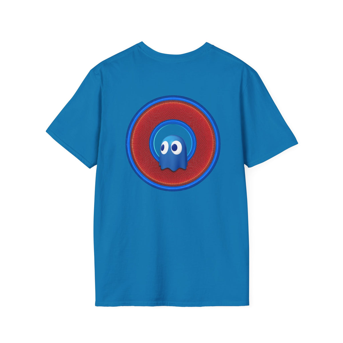 Classic Donut Tee - Unisex Soft-Style - "The Story of the Donut - a Ghostly Good Time" - red/blue rustic donut - variant 1