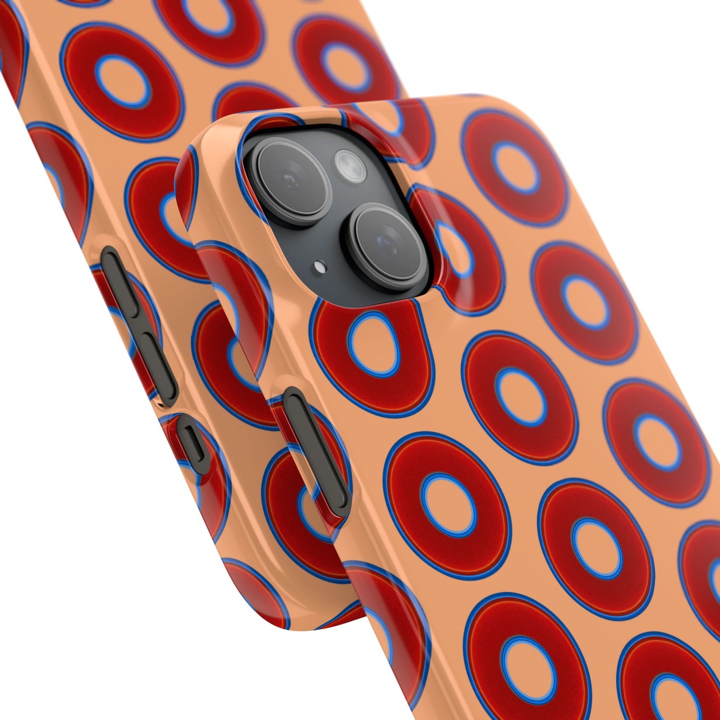 Lumpy Donut Snap Case - red vivid donut print w/peach background