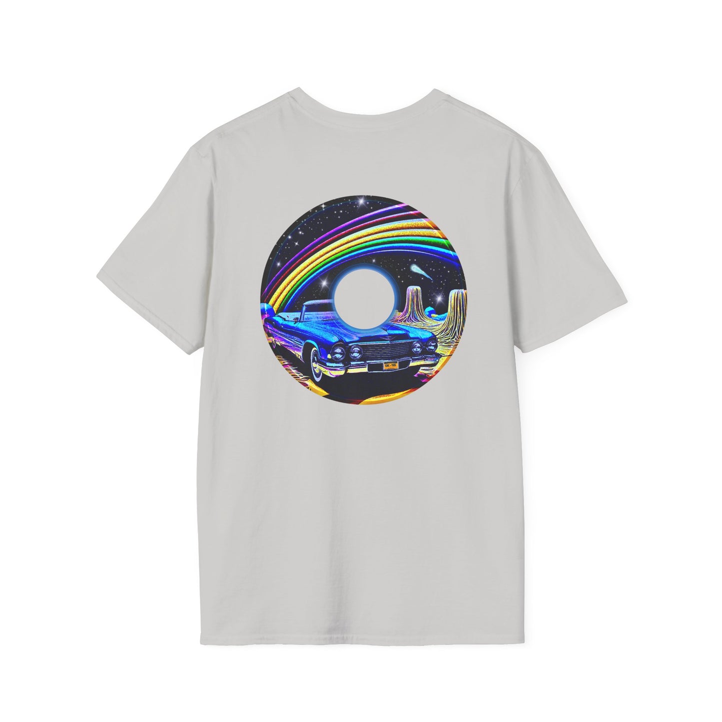 Classic Donut Tee - Unisex Soft-Style - "Halley's Caddy" - series 1.0  - variant 1 - black/picture donut - w/hole