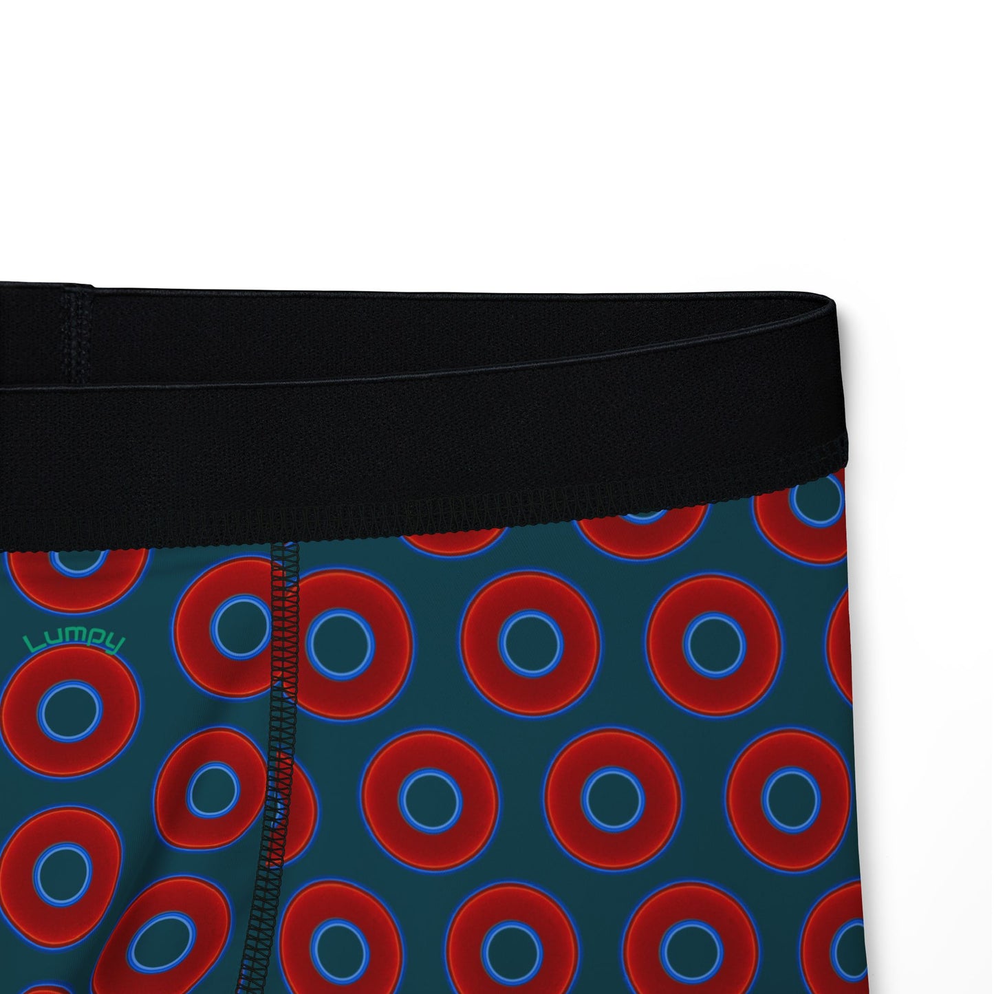Men's Donut Boxers - red vivid donuts w/midnight teal green background