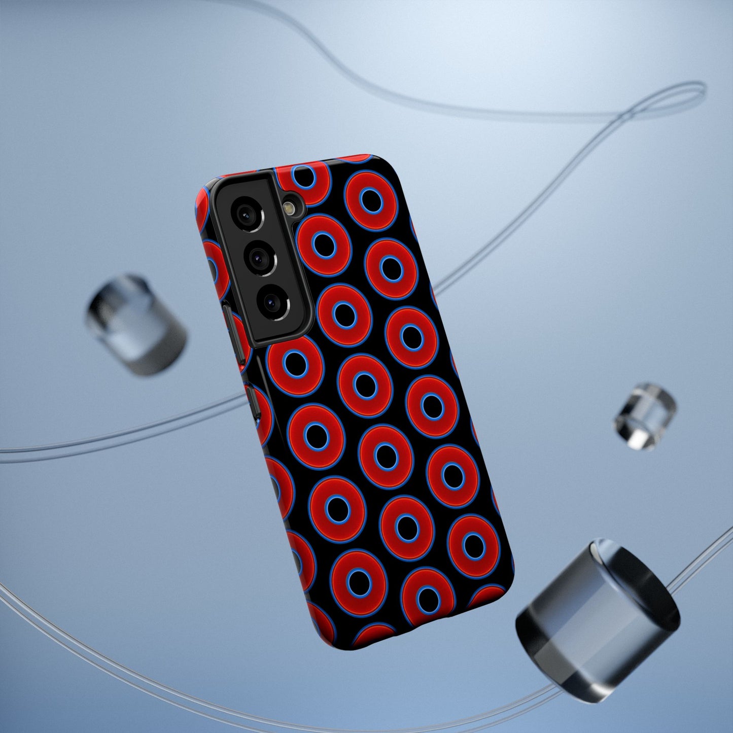 Impact-Resistant Lumpy Donut Case - red vivid donut print w/black background