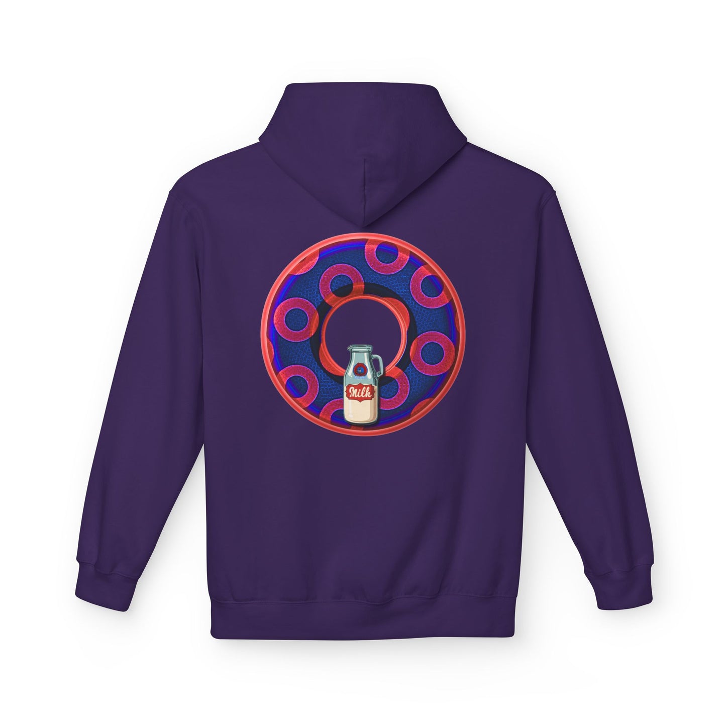 Fleece Harry Hoodies [Midweight Soft-style] - "Wooked Cream Dairy - YEMSG Donut" - electric blue/red rustic paradox donut - variant 2