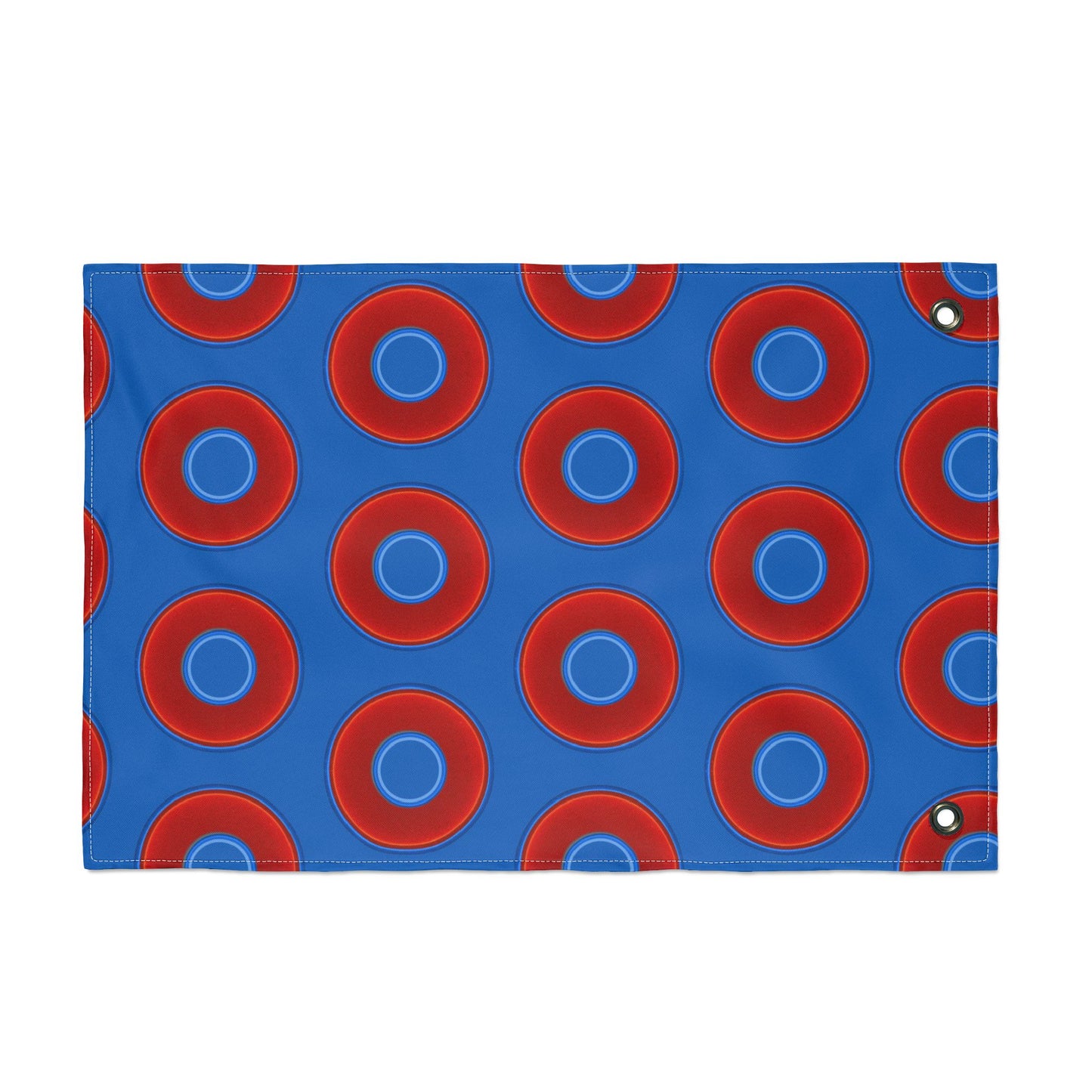 Lumpy Flagpole Sitters - Donut Flags [12" x 18"] - red vivid donut print w/dark royal blue background