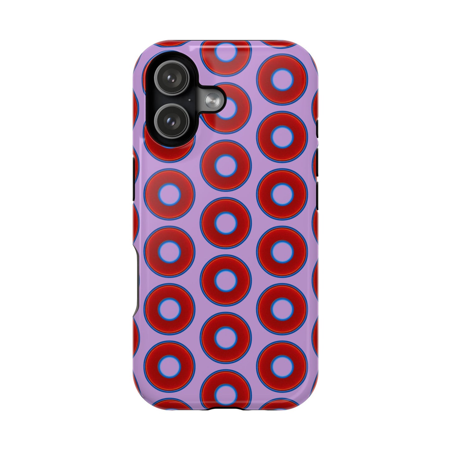 Impact-Resistant Lumpy Donut Case - red vivid donut print w/wisteria purple background