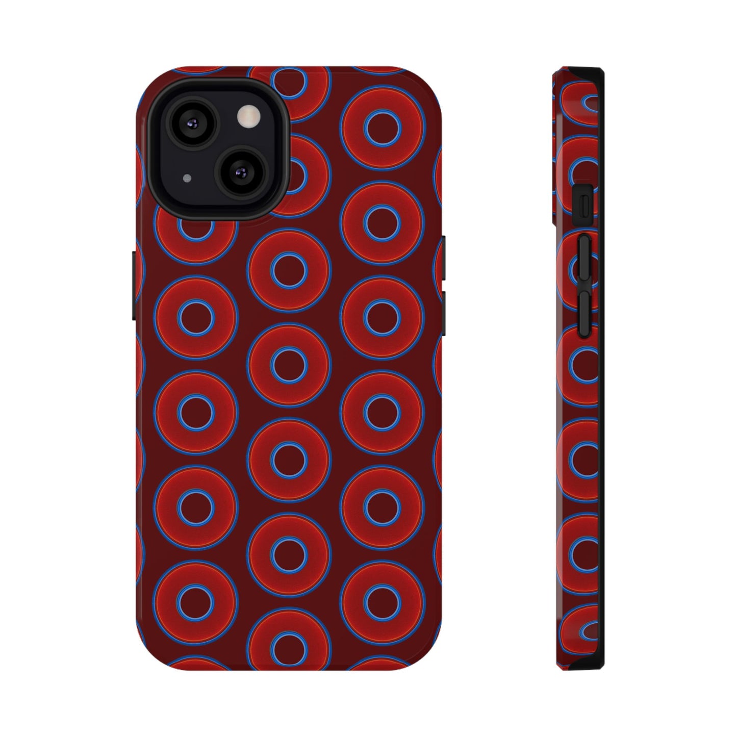Impact-Resistant Lumpy Donut Case - red vivid donut print w/dark red background