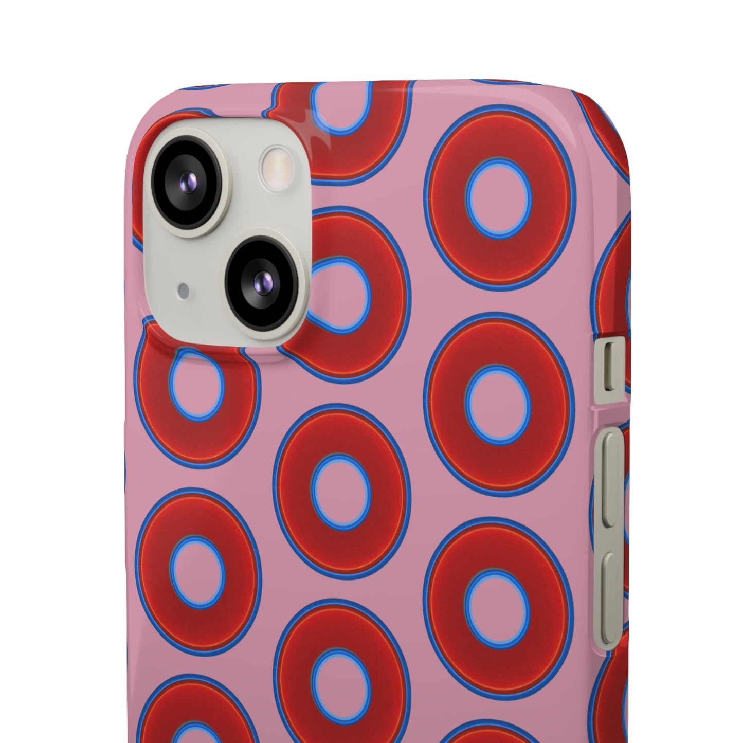 Lumpy Donut Snap Case - red vivid donut print w/pale magenta background