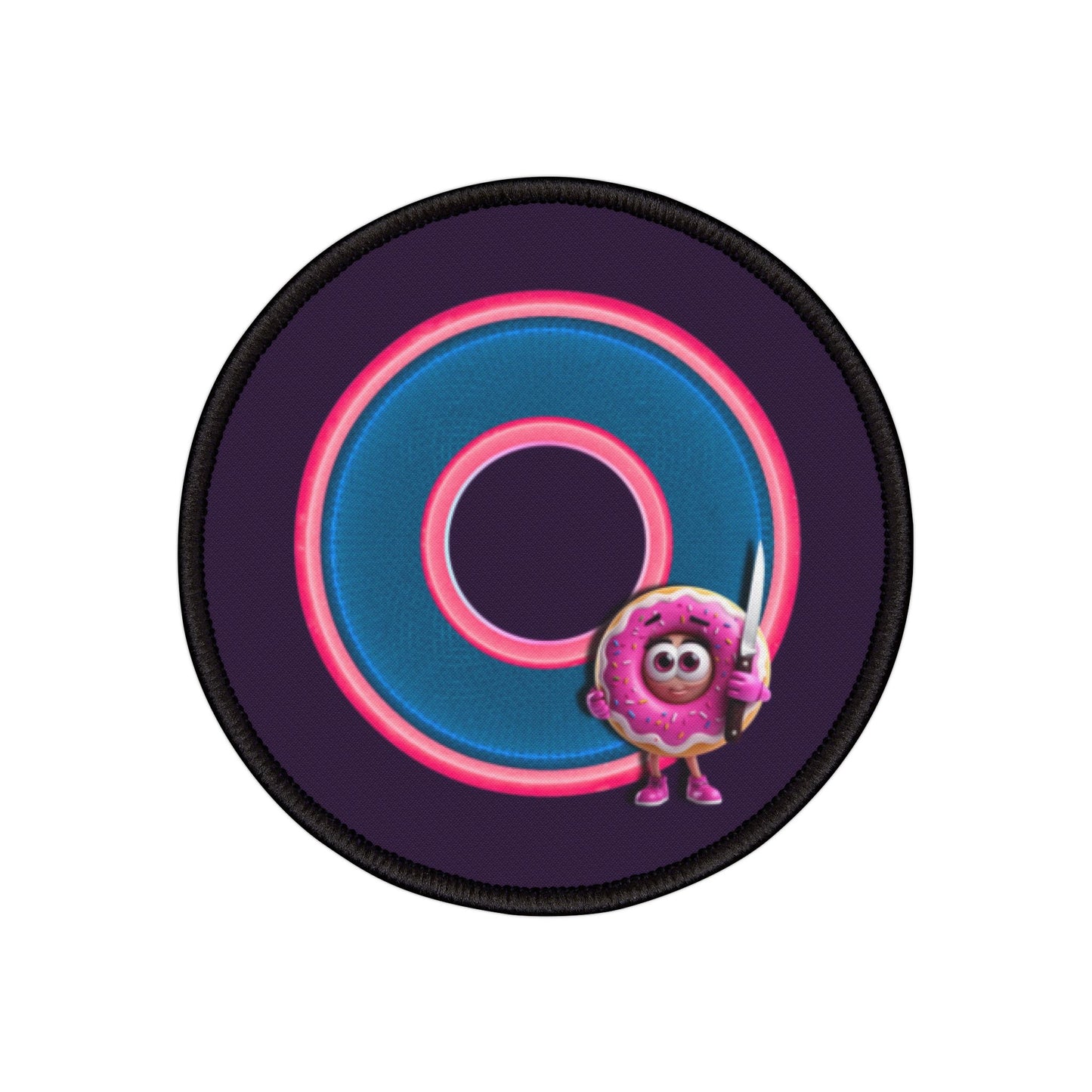 Iron-On Donut Patch - "My Phriend the Donut's Patch" - rustic blue/magenta donut - variant 2