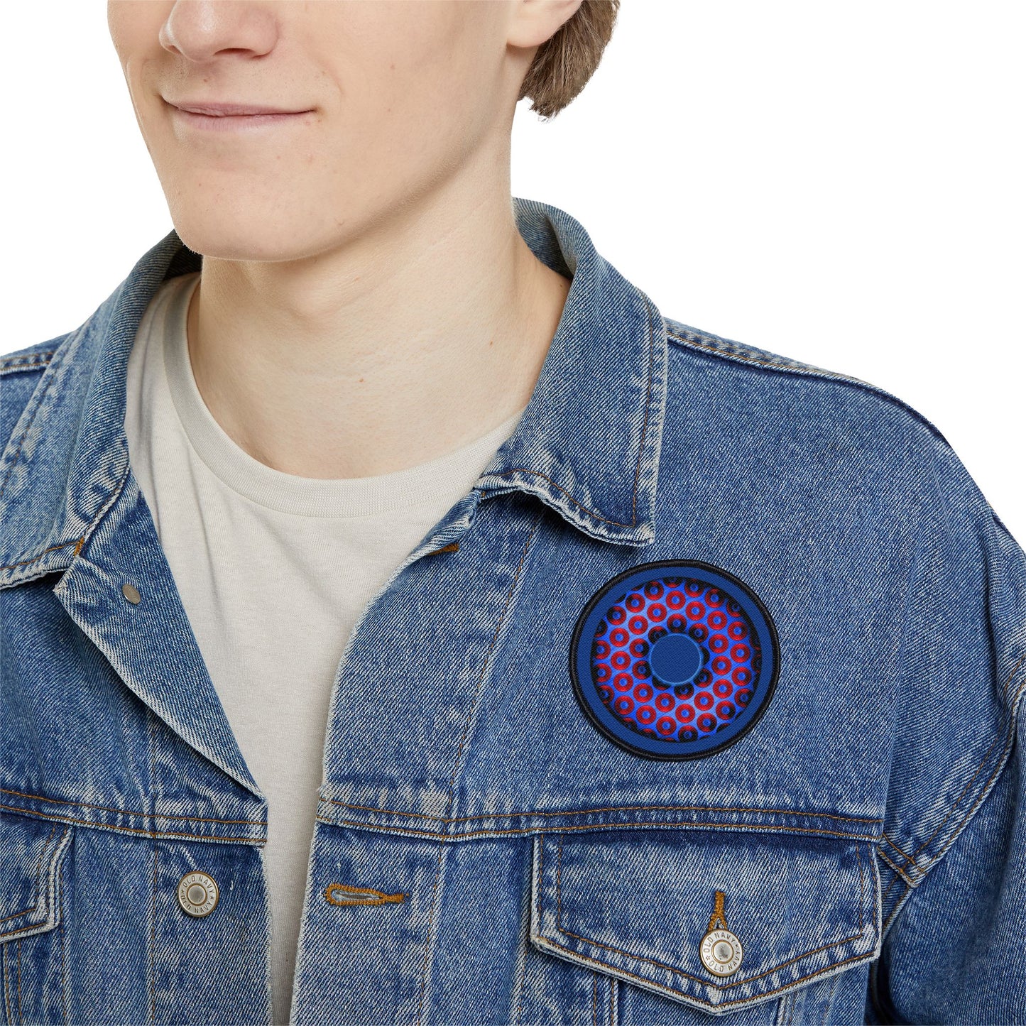 Iron-On Donut Patch - "Bling Paradox Donut" - variant 2 - red/blue bling donuts