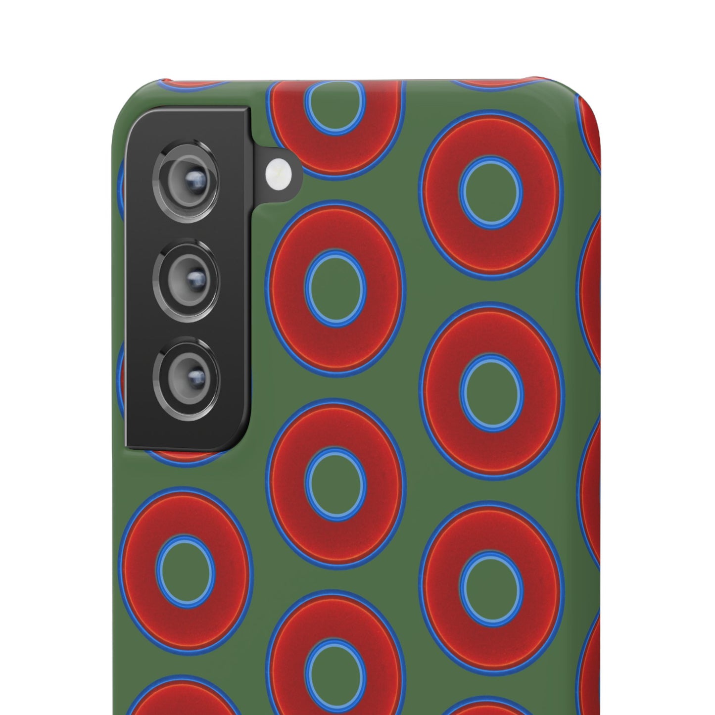 Lumpy Donut Snap Case - red vivid donut print w/dark green background