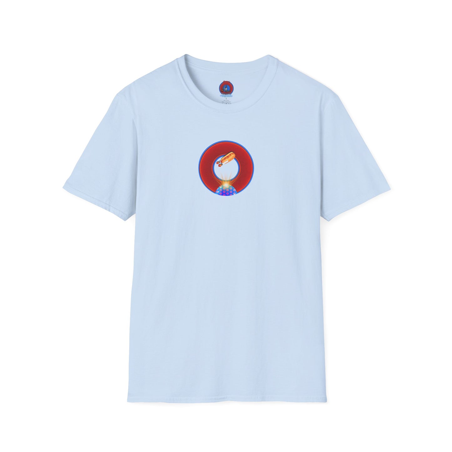 Classic Donut Tee - Unisex Soft-Style - "Viva Las Vegas Donut" -  vivid red donut w/raw dogger - variant 3