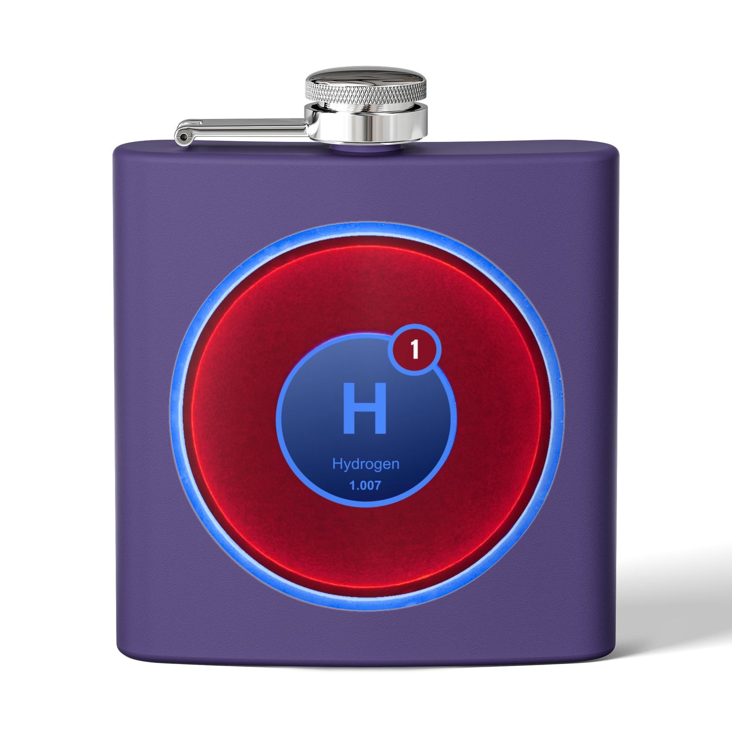 Lump's Donut Flask 6 oz -  "Flask full of Hydrogen" - vivid red donut - [*w/your choice of 6 backgrounds]