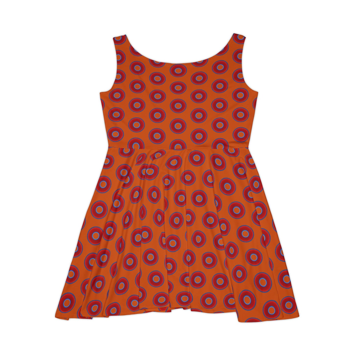 Women's Skater Donut Dress - vivid red donut print w/dark orange background