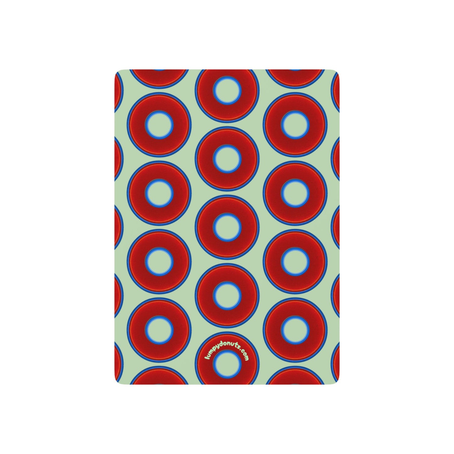 Lumpy Donut Playing Decks - 52-cards - red vivid donuts w/seafoam green background