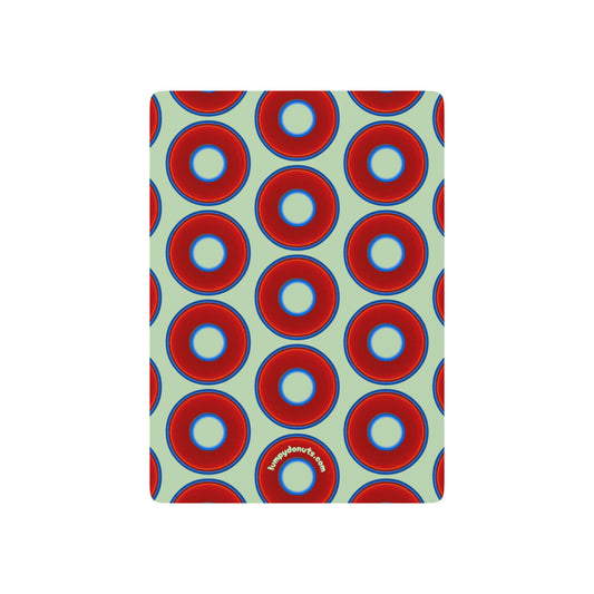 Lumpy Donut Playing Decks - 52-cards - red vivid donuts w/seafoam green background