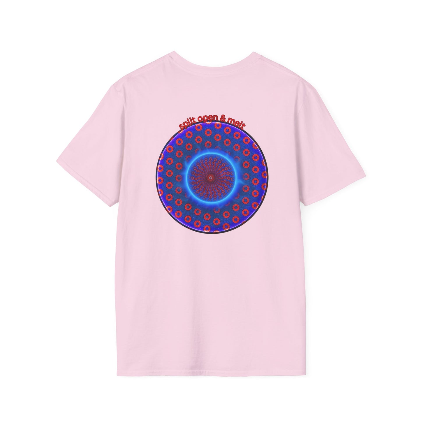 Classic Donut Tee - Unisex Soft-Style - "Split Open Donut Melt" - blue/red electric paradox donut - variant 2