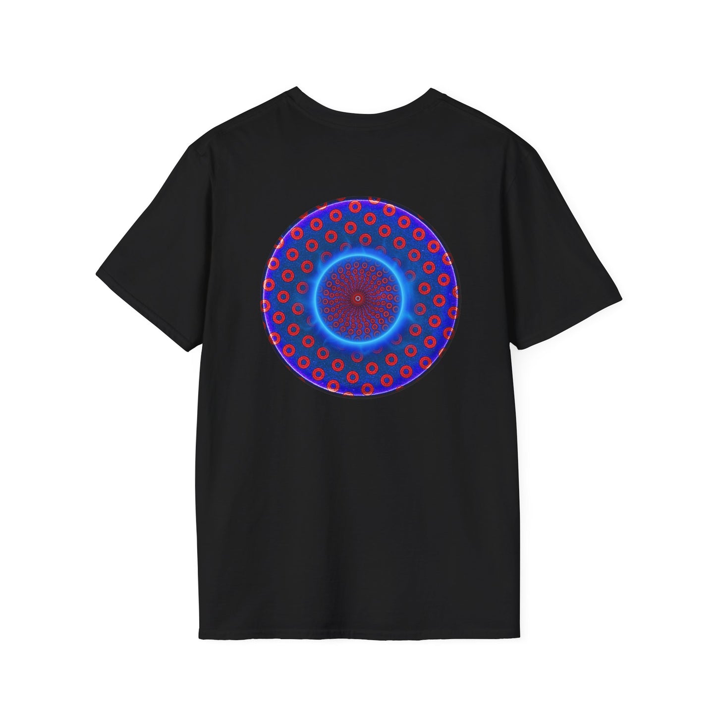 Classic Donut Tee - Unisex Soft-Style - "Donut Vortex" - blue/red electric paradox donut
